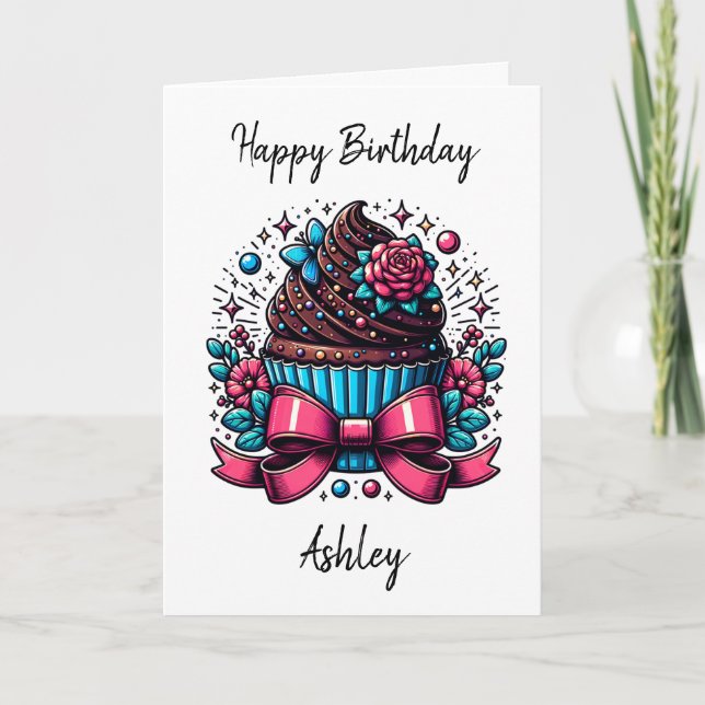 Personalized Cupcake and Colouring Page Birthday Card (Front)