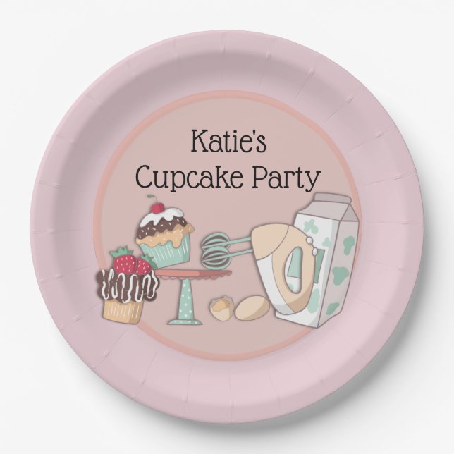 Personalized Cupcake Baking Party Paper Plate (Front)