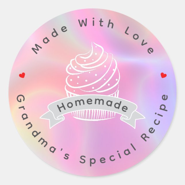 Personalized Cupcake Homemade Made With Love Classic Round Sticker (Front)