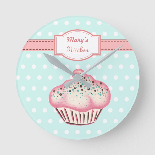 Personalized Cupcake Kitchen Art Gift Round Clock (Front)