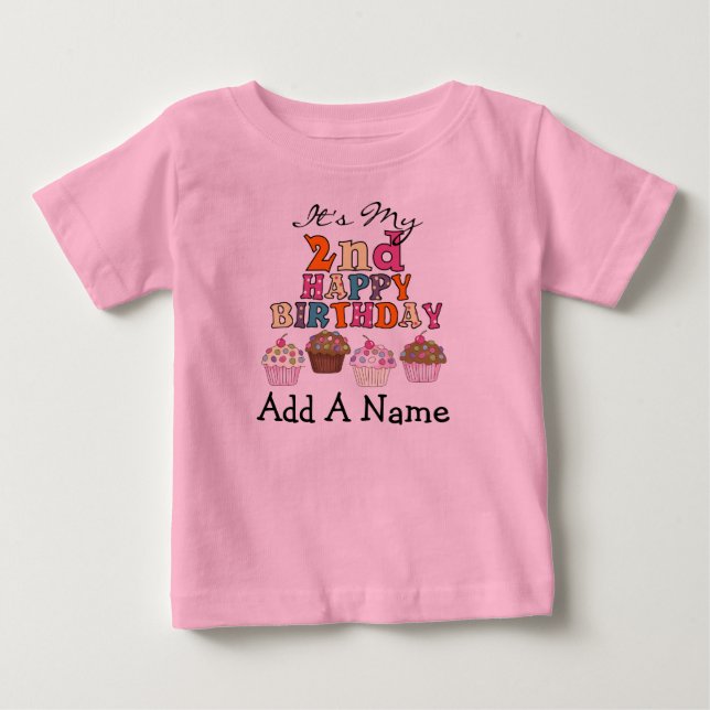 Personalized Cupcakes 2nd Birthday Tshirt (Front)