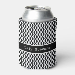 Personalized, Curvy Black & White Pattern Can Cooler