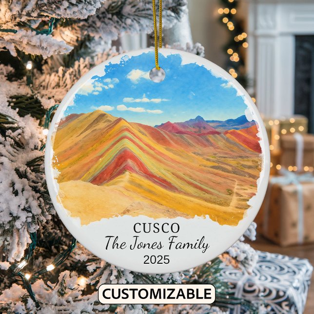 Personalized Cusco Ornament, Peru Rainbow Mountain Ceramic Ornament (Creator Uploaded)