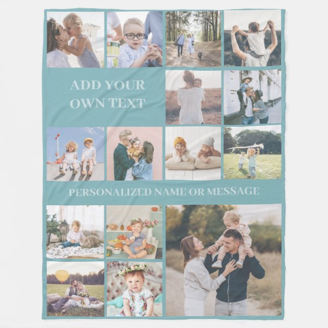 Personalized Custom 15 Photo Collage Fleece Blanket (Front)
