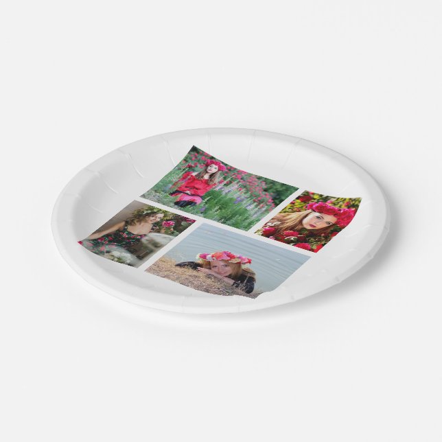 Personalized Custom 4 Photo Colour Paper Plate (Angled)
