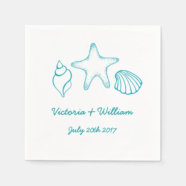 Personalized Custom Beach Wedding Date Napkins (Front)