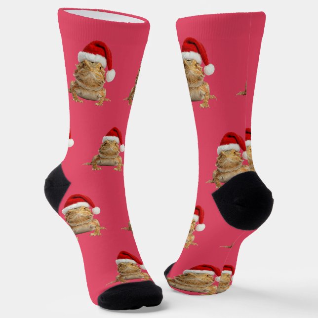 Personalized Custom Bearded Dragon Christmas  Socks (Angled)