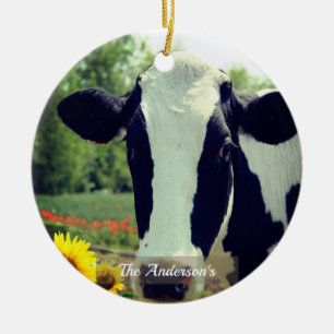 Personalized Custom Black & White Cow Photo Ceramic Ornament