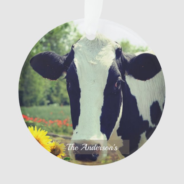 Personalized Custom Black & White Cow Photo Ornament (Front)