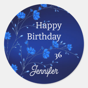 Personalized Custom Blue Flowers Party Sticker