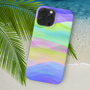 Personalized Custom Blue Green Purple Waves Art iPhone 15 Mini Case