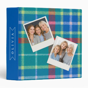 Personalized Custom Blue Plaid Preppy Style Binder