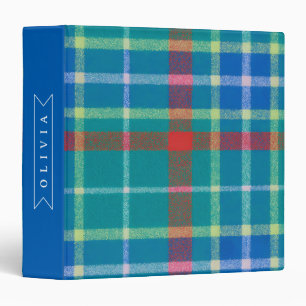Personalized Custom Blue Plaid Preppy Style Binder