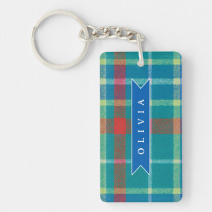 Personalized Custom Blue Plaid Preppy Style Keychain