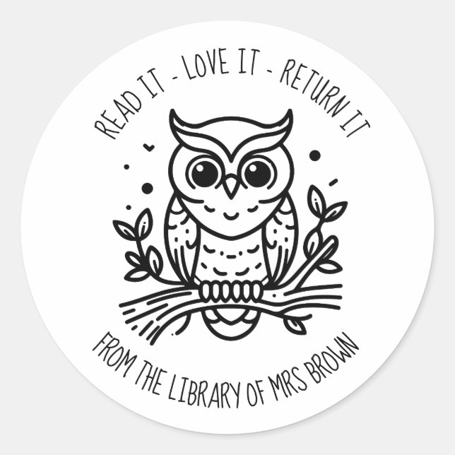 Personalized Custom Book Stickers | Bookplate owl (Front)