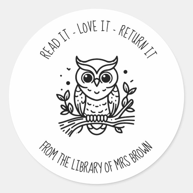 Personalized Custom Book Stickers | Bookplate owl (Front)