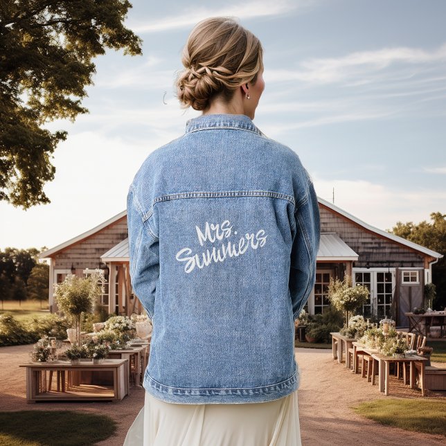 Personalized Custom Bride Mrs Name Script Denim Jacket (Creator Uploaded)