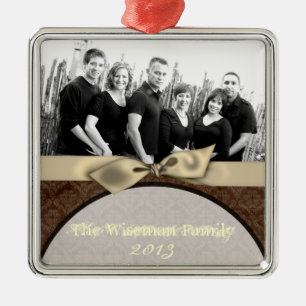 Personalized Custom Brown Damask PHOTO Ornament