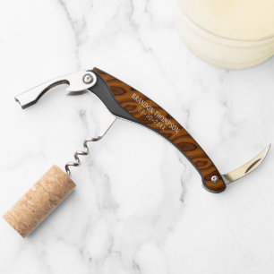 Personalized Custom Brown Wood Grain Pattern Corkscrew