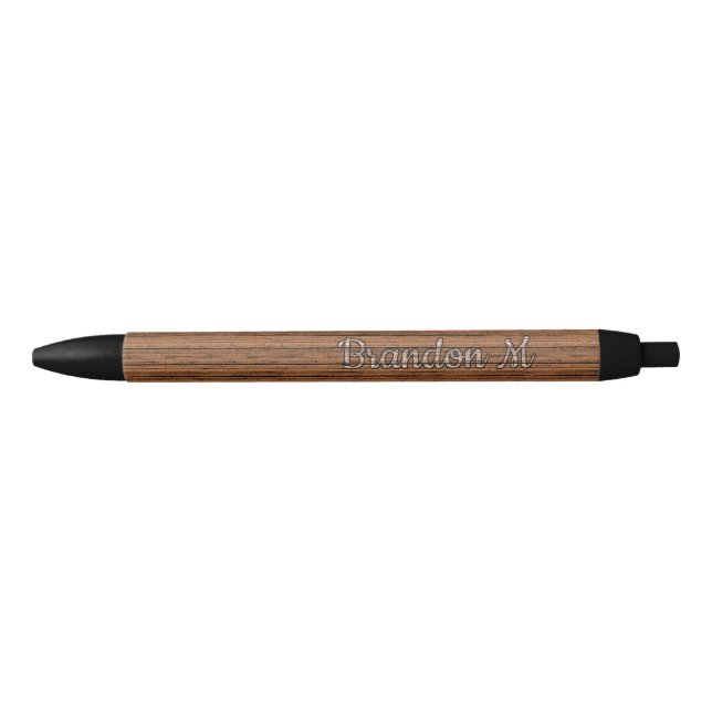 Personalized Custom Brown Woodgrain Pattern Black Ink Pen (Front)