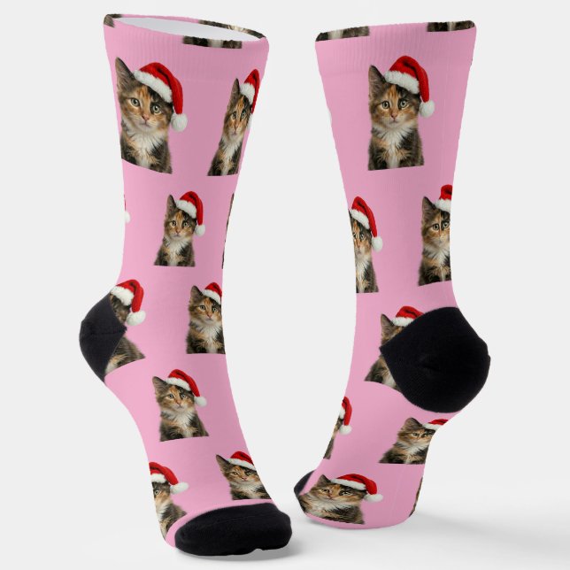 Personalized Custom Calico Kitty Cat Christmas  Socks (Angled)