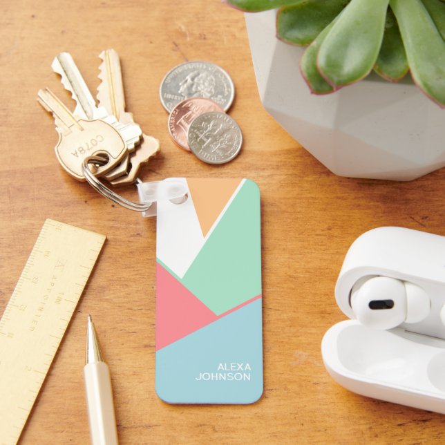Personalized Custom Chic Geometric Art Pattern Keychain (Desk)