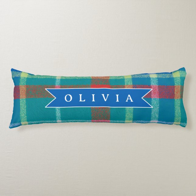 Personalized Custom Classic Blue Plaid Preppy  Body Pillow (Front)