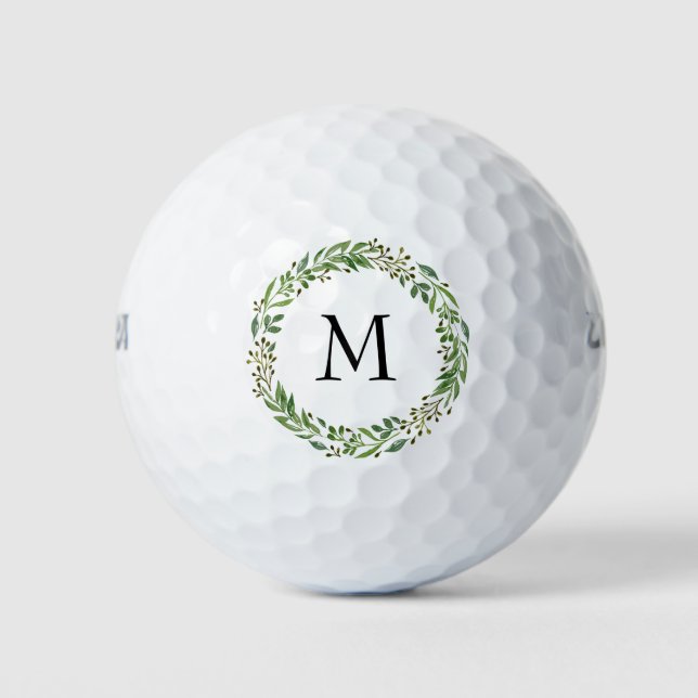 Personalized Custom Classic Green Laurel Wreath Golf Balls (Front)
