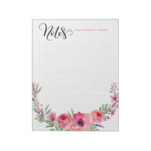 Personalized custom colour notes pad with flowers