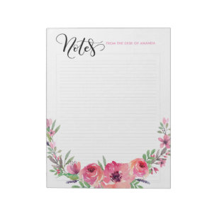 Personalized custom colour notes pad with flowers