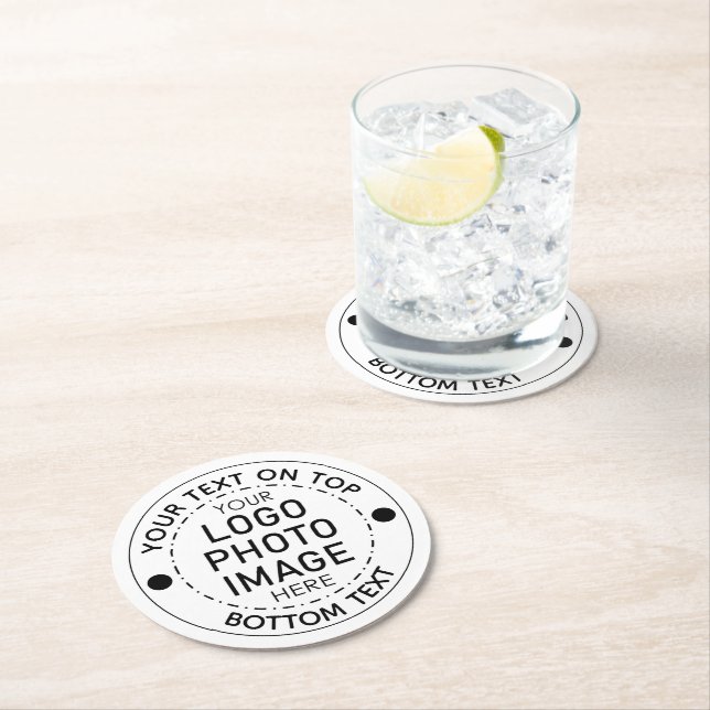 Personalized Custom Colour Text Photo Logo  Round Paper Coaster (Insitu)