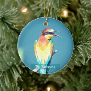 Personalized Custom Colourful Bird Photo Ceramic Ornament
