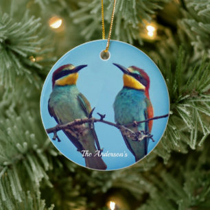 Personalized Custom Colourful Birds Photo Ceramic Ornament