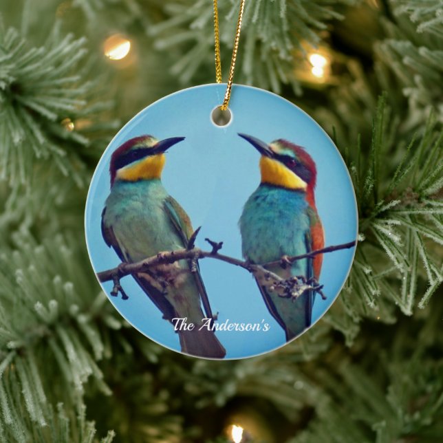 Personalized Custom Colourful Birds Photo Ceramic Ornament (Tree)