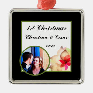 Personalized Custom Colourful Lotus Flower black B Metal Ornament