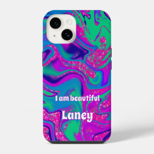 Personalized Custom Cool Groovy Pink Wavy Teal iPhone 14 Case