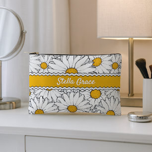 Personalized Custom Country Cottage Daisy Floral Accessory Pouch