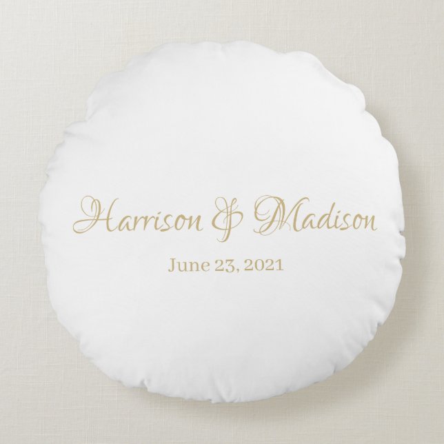 Personalized Custom Couple Name and Date Wedding Round Pillow (Front)