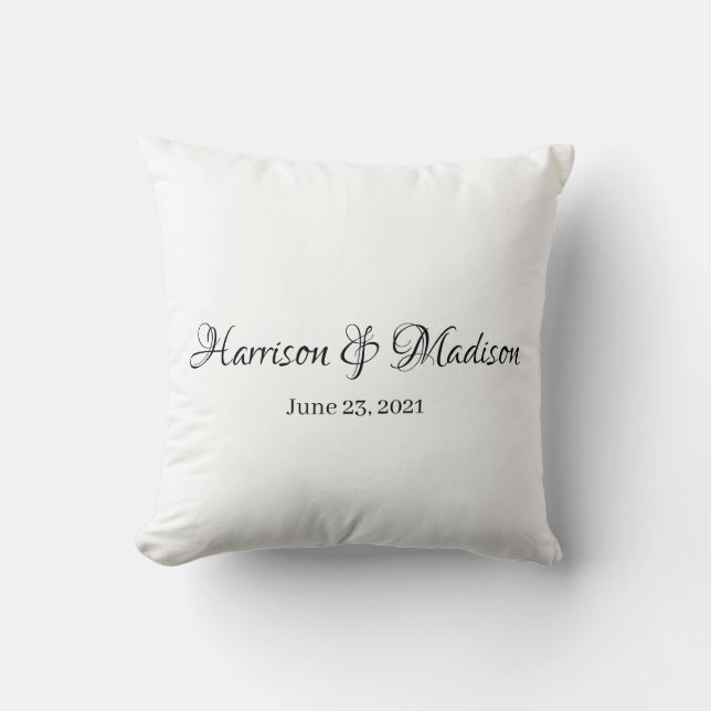 Personalized Custom Couple Name and Date Wedding Throw Pillow (Front)