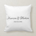 Personalized Custom Couple Name and Date Wedding Throw Pillow<br><div class="desc">Personalized Custom Couple Name and Date Wedding Throw Pillow.
Elegant,  classic,  minimalist design.
Black and white</div>