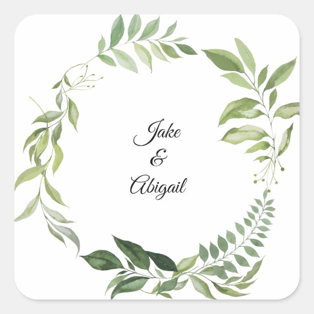 Personalized Custom Couple Names Foliage Square Sticker (Front)