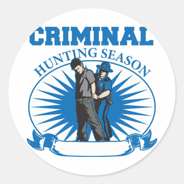 Personalized Custom Criminal Hunting Season Classic Round Sticker (Front)