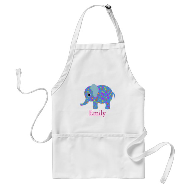 Personalized Custom Cute Blue Floral Elephant Standard Apron (Front)