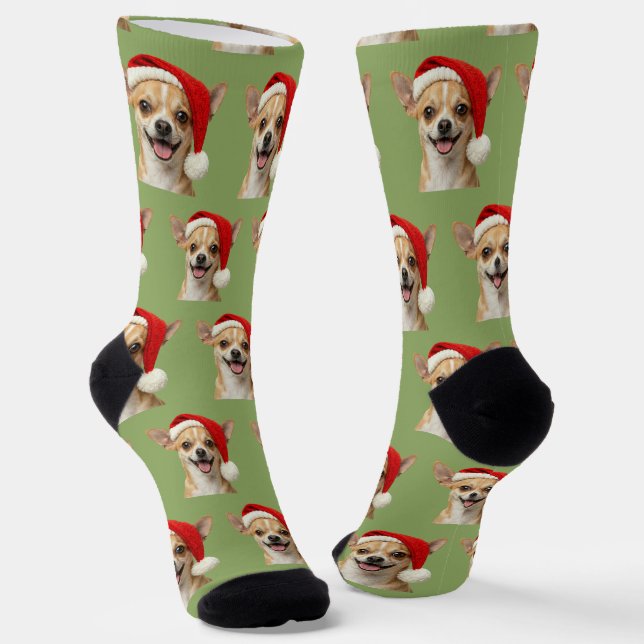 Personalized Custom Cute Chihuahua Christmas Socks (Angled)