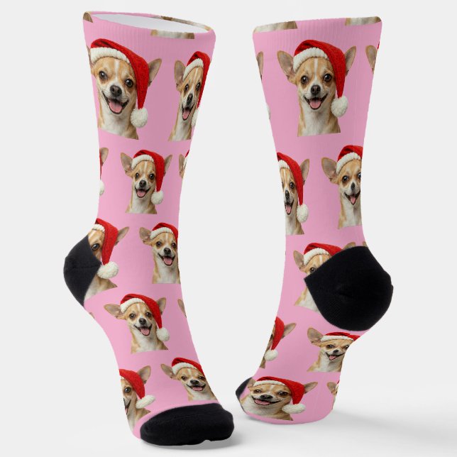 Personalized Custom Cute Chihuahua Christmas Socks (Angled)