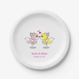 Personalized Custom Cute Fox Heart Love Dinner Pla Paper Plate