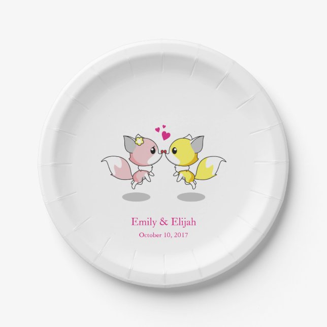 Personalized Custom Cute Fox Heart Love Dinner Pla Paper Plate (Front)