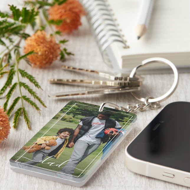 Personalized Custom Dad Photo Text Keychain (Front Right)