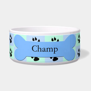 Personalized Custom Dog Bowl -- Blue Dog Bone