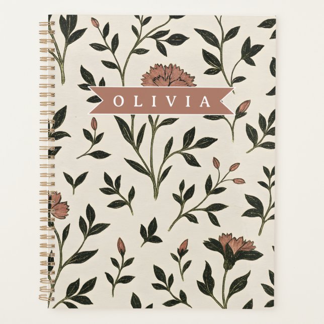 Personalized Custom Elegant Neutral Vintage Floral Planner (Front)